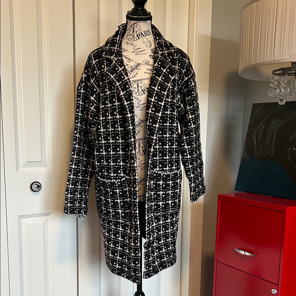 Women's Black and White Tweed Sweater Coat by Bohme